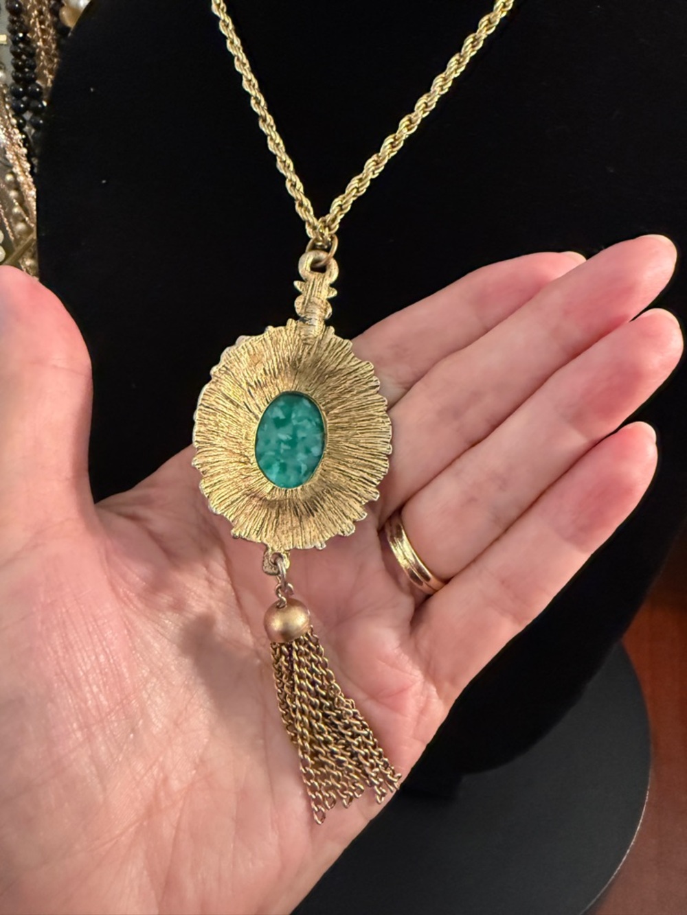 Bohemian Glass Cabochon Pendant with Tassel Necklace - Picture 4 of 6
